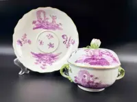 Miśnia ok 1750 r. Bulionówka sceny Watteau, stan bez wad i bez napraw - Unikat — ujęcie 2