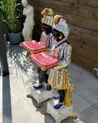 Monumentalna Para Figur Rzeźb Moro di Venezia Maur Blackamoor Włoska Majolika Vintage Hollywood Regency Wybitna Malatura Unikat Jedyne w PL okazja TOP — ujęcie 2