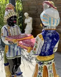 Monumentalna Para Figur Rzeźb Moro di Venezia Maur Blackamoor Włoska Majolika Vintage Hollywood Regency Wybitna Malatura Unikat Jedyne w PL okazja TOP — ujęcie 3