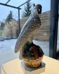 Muzealna Figura Papuga 46cm Eichwald Majolica XIXw Unikat stan idealny — ujęcie 4