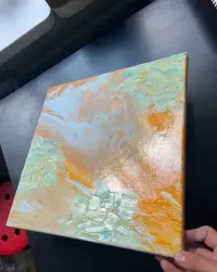Obraz abstrakcyjny ręcznie malowany 40x40 cm akryl + szpachla złoto mieta — ujęcie 2