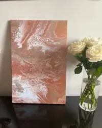 Obraz abstrakcyjny ręcznie malowany 50x60 cm fluid art miedź brąz — ujęcie 5