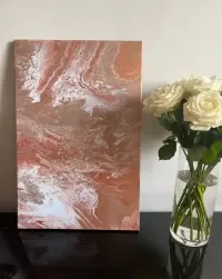 Obraz abstrakcyjny ręcznie malowany 50x60 cm fluid art miedź brąz — ujęcie 2