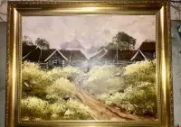 Obraz olejny na płótnie, l. 60 XX w, bardzo duży i efektowny (85x70), — ujęcie 2