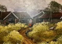Obraz olejny na płótnie, l. 60 XX w, bardzo duży i efektowny (85x70), — ujęcie 3