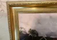 Obraz olejny na płótnie, l. 60 XX w, bardzo duży i efektowny (85x70), — ujęcie 5