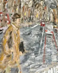 Oryginalny Obraz olejny  Davida Izquierdo – „Passeando en Passeig de Gràcia”, 1993 r. – Wybitne dzieło Barcelony z pełną dokumentacją proweniencji Top — ujęcie 3