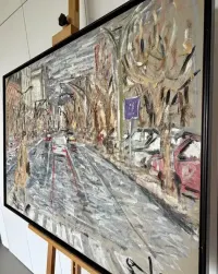 Oryginalny Obraz olejny  Davida Izquierdo – „Passeando en Passeig de Gràcia”, 1993 r. – Wybitne dzieło Barcelony z pełną dokumentacją proweniencji Top — ujęcie 5