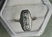 Pierścionek Art Deco Złoto 585 Platyna Diamienty 0.15ct Certyfikat — ujęcie 3