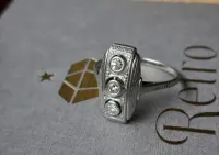 Pierścionek Art Deco Złoto 585 Platyna Diamienty 0.15ct Certyfikat — ujęcie 5