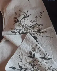 Płótno prl kawałek tkaniny surowy vintage babcia kwiaty wzory boho — ujęcie 2