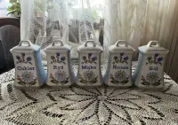 pojemnik porcelana PRL spożywcze cukier sól mąka kasza ryż wzór kaszubski Lubiana sprzedam komplet lub na sztuki — ujęcie 2