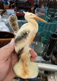 Porcelanowa, ceramiczna figurka bociana - Vintage Prl — ujęcie 5