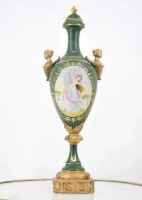 Porcelanowy Wazon - Amfora Waza - Zielona - Porcelana Ręcznie Malowana — ujęcie 2