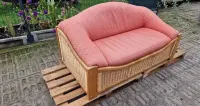 Sofa kanapa rattanowa z ratanu rattan naturalny oplot różowa ogrodowa taras — ujęcie 5