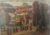 "Stare miasteczko" Kazimierz Pieniążek obraz olejny na płycie spilśninej 122x90 cm — ujęcie 4