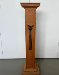 Stary Drewniany Postument Kolumnowy Piedestał Lity DĄB MASYW Jugendstil Art Deco Kolumna pod Rzeźbę Lampa Gabinet Unikat Antyk 86cm  kiwetnik ok 1910r — ujęcie 2