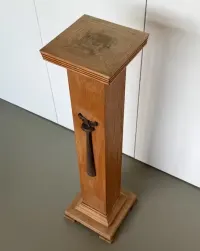 Stary Drewniany Postument Kolumnowy Piedestał Lity DĄB MASYW Jugendstil Art Deco Kolumna pod Rzeźbę Lampa Gabinet Unikat Antyk 86cm  kiwetnik ok 1910r — ujęcie 4