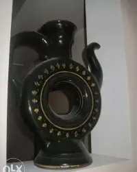 Stary duży wazon z rączką 34 cm pamiątka z PRL zielony gliniany — ujęcie 4