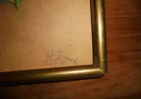 stary obrazek malowany na papierze-kwiaty ramka w kolorze złotym — ujęcie 2
