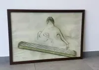 Stary plakat print Ha Van Vuong lata 70 kobieta gra na cytrze — ujęcie 2