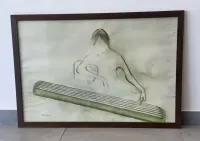 Stary plakat print Ha Van Vuong lata 70 kobieta gra na cytrze — ujęcie 4
