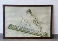 Stary plakat print Ha Van Vuong lata 70 kobieta gra na cytrze — ujęcie 5