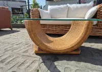Stół stolik naturalny ława rattanowa z rattanu szkalna szyba szklany rattan — ujęcie 2
