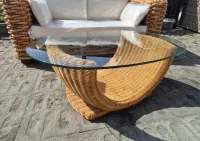 Stół stolik naturalny ława rattanowa z rattanu szkalna szyba szklany rattan — ujęcie 3