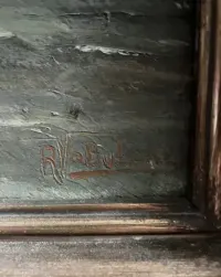 Sygnowany obraz olejny na płótnie – Morskie fale o zachodzie słońca — ujęcie 3