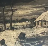 Sygnowany obraz olejny na płótnie - Zimowa cisza nad młynem — ujęcie 3