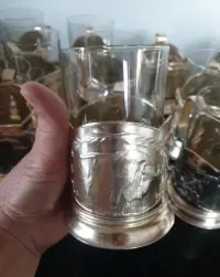 Szklanka koszyczek Prl z żubrem złota koszyk metalowy koszyczki do szklanek — ujęcie 3