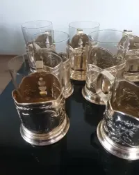 Szklanka koszyczek Prl z żubrem złota koszyk metalowy koszyczki do szklanek — ujęcie 4