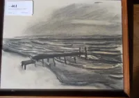 Sztuka - rysunek pastel sygnowany w drewnianej ramie za szkłem vintage — ujęcie 3