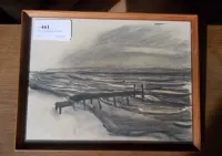 Sztuka - rysunek pastel sygnowany w drewnianej ramie za szkłem vintage — ujęcie 4