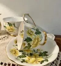 **Tete-A-Tete Mocca  Stara Piękna Angielska Porcelana Kwiaty Złoto Filiżanka — ujęcie 2