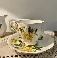 **Tete-A-Tete Mocca  Stara Piękna Angielska Porcelana Kwiaty Złoto Filiżanka — ujęcie 5
