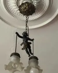 Unikat! Francuski Żyrandol Buduarowy Latający Cherubin Putto 27cm Antyk — ujęcie 4