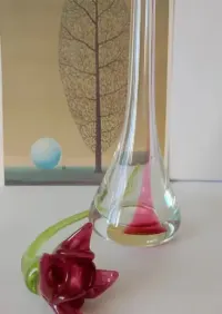 Wazon flet Chribska Czechy piękne stare szkło 45 cm — ujęcie 2