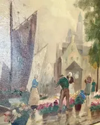 Wybitny Obraz  Hubert Beck 1863-1928 Targ Kwiatowy w Goudzie Klasa Muzealna Olej na Płótnie Stan Gabinetowy Proweniencja Galeryjna Niemcy Inwestycja — ujęcie 3