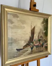 Wybitny Obraz  Hubert Beck 1863-1928 Targ Kwiatowy w Goudzie Klasa Muzealna Olej na Płótnie Stan Gabinetowy Proweniencja Galeryjna Niemcy Inwestycja — ujęcie 4