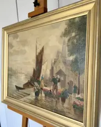 Wybitny Obraz  Hubert Beck 1863-1928 Targ Kwiatowy w Goudzie Klasa Muzealna Olej na Płótnie Stan Gabinetowy Proweniencja Galeryjna Niemcy Inwestycja — ujęcie 5