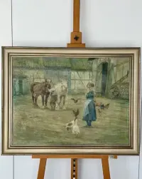 Wybitny Olejny Obraz Muzealny 71x91 Carl Valentin Impresjonizm Realizm Konie  Unikalna Proweniencja NRD Teterow Salonowe Płótno wybitne malarstwo Top — ujęcie 2