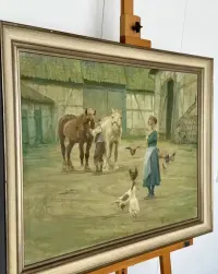 Wybitny Olejny Obraz Muzealny 71x91 Carl Valentin Impresjonizm Realizm Konie  Unikalna Proweniencja NRD Teterow Salonowe Płótno wybitne malarstwo Top — ujęcie 4