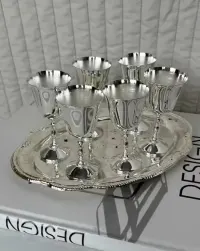Zestaw vintage, srebrzony, do aperitifu i sznapsa w oryginalnym pudełku — ujęcie 2