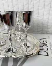 Zestaw vintage, srebrzony, do aperitifu i sznapsa w oryginalnym pudełku — ujęcie 5
