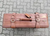 Skóra ekologiczna walizka vintage brązowa retro, dekoracyjna — ujęcie 3