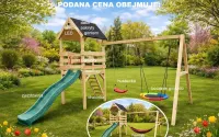 DREWNIANY PLAC ZABAW DLA DZIECI Domek +Zjeżdżalnia + Huśtawki+ Hamak LED — ujęcie 2