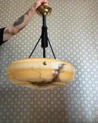 Ampla art deco star lampa przedwojenna wisząca kremowa marmurkowa antyk żyrandol retro — ujęcie 2