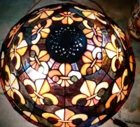 Lampa Tiffany duża, witrażowa czekoladowa, h 60cm. abażur 43cm. — ujęcie 2